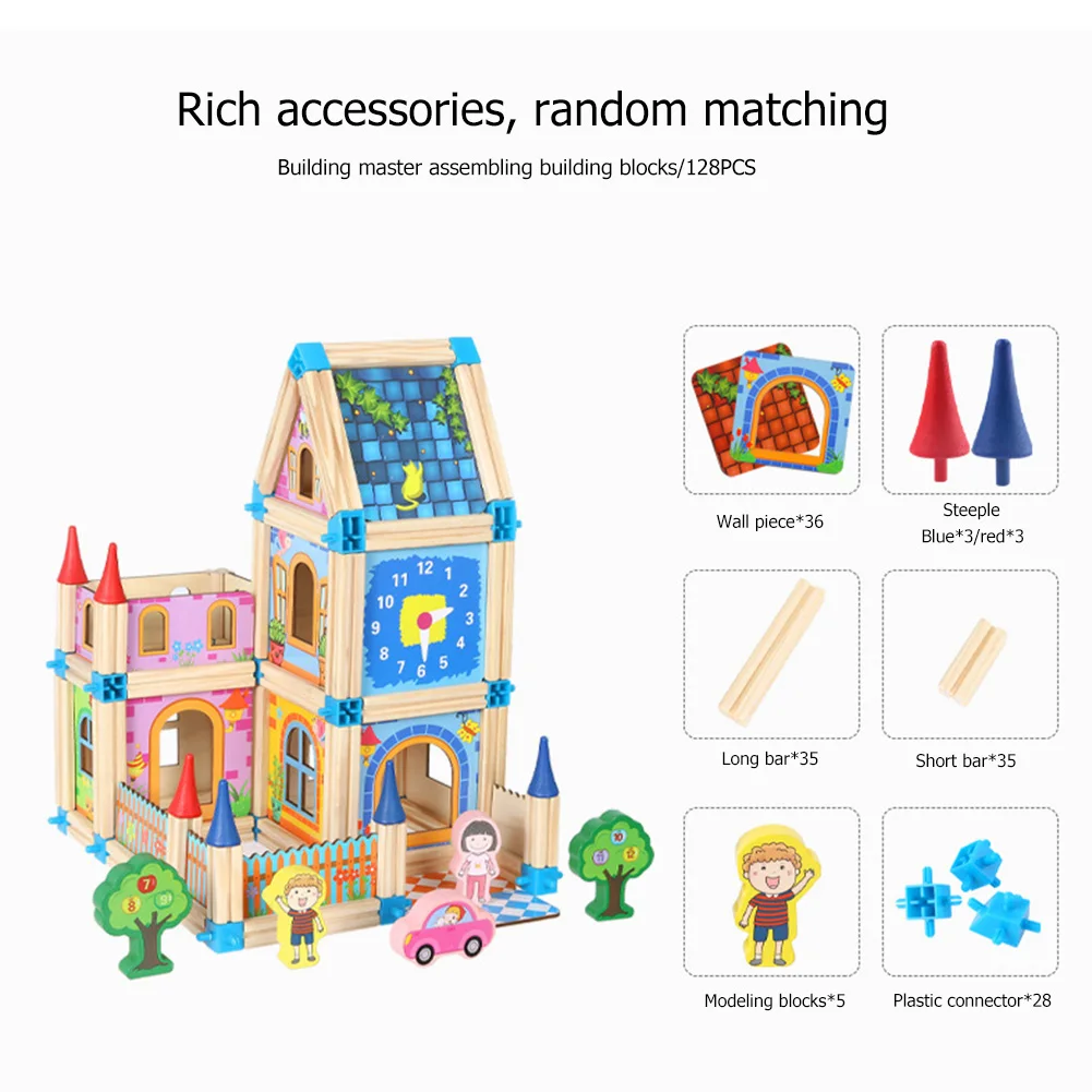 

268pcs DIY Wooden Building Blocks Children's Puzzle Toy House Model Assembly DIY Doll House Children's Educational Toys