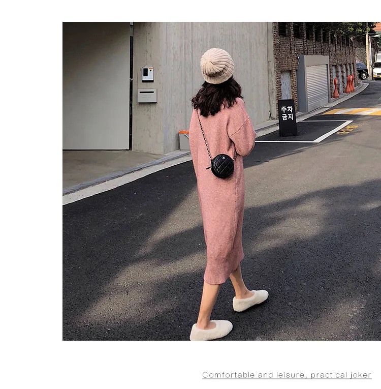 Turtleneck Cashmere Knitted Sweater Dress Women Autumn Spring Noodles Elastic Long Sleeve thick Pullover Winter Dress