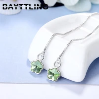 bayttling silver color fine multi color zircon long tassel flower drop earrings for women fashion jewelry couple gift