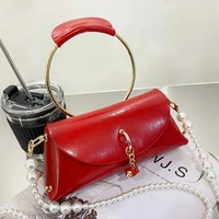 luxury brand female mini totes with metal handle high quality pu leather womens handbag pearl chain lady shoulder messenger bag