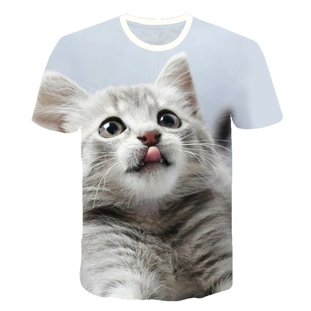 

2021 Summer Mujer Tshirt Tee Unisex New Funny Cats 3d Print Animal Summer Short Sleeve T-shirts Tops Streetwear Vintage