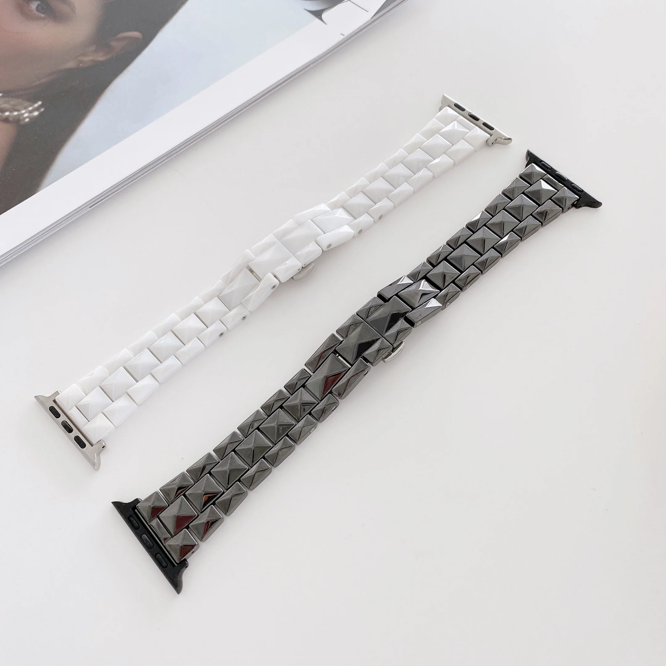 Women girl Ceramic Strap for Apple Watch Band 6 SE 5 44mm 40mm  Butterfly buckle bracelet for iWatch series 6 5 4 3 2 watch band