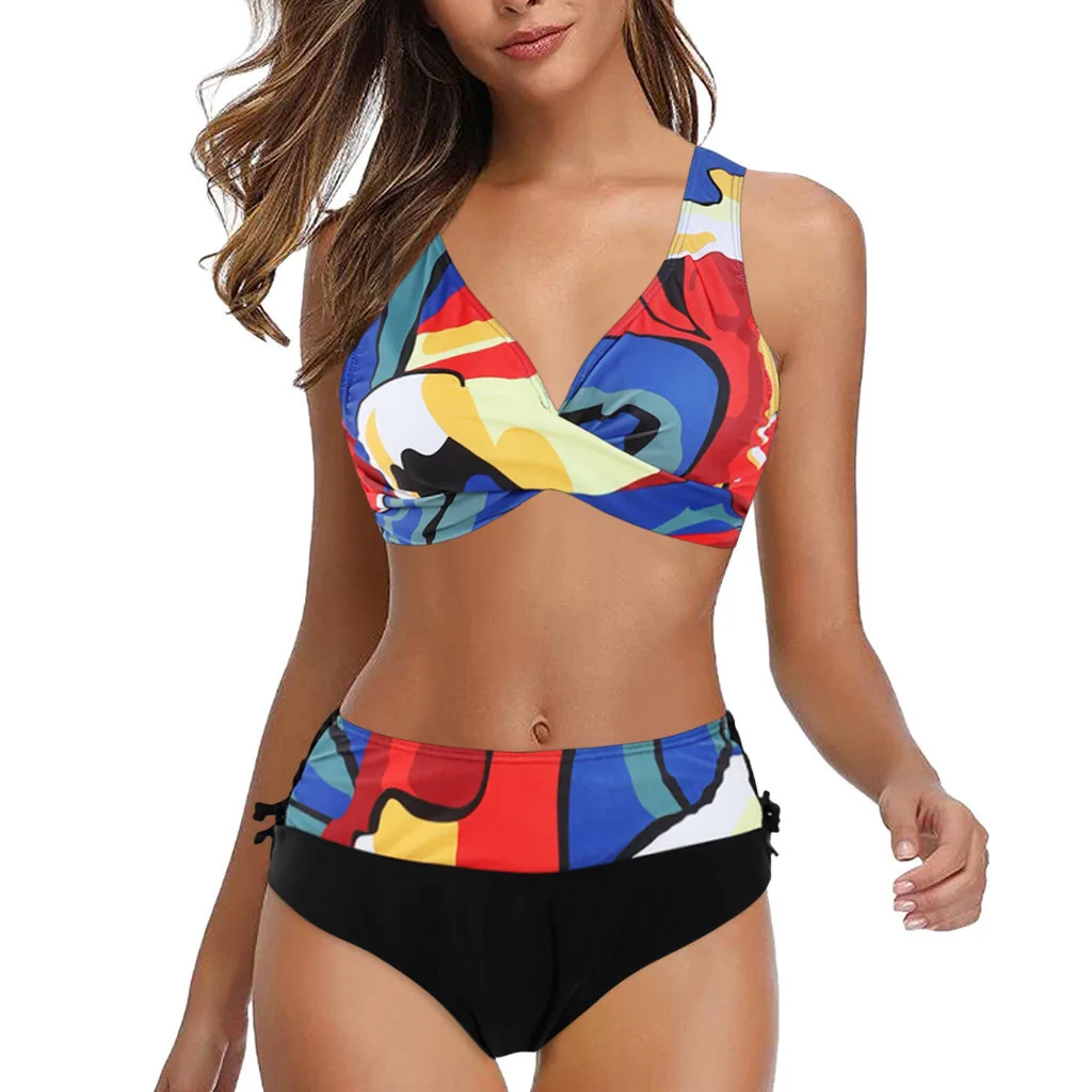 Новинка 2020 бикини с высокой талией женские Танкини большого размера принтом