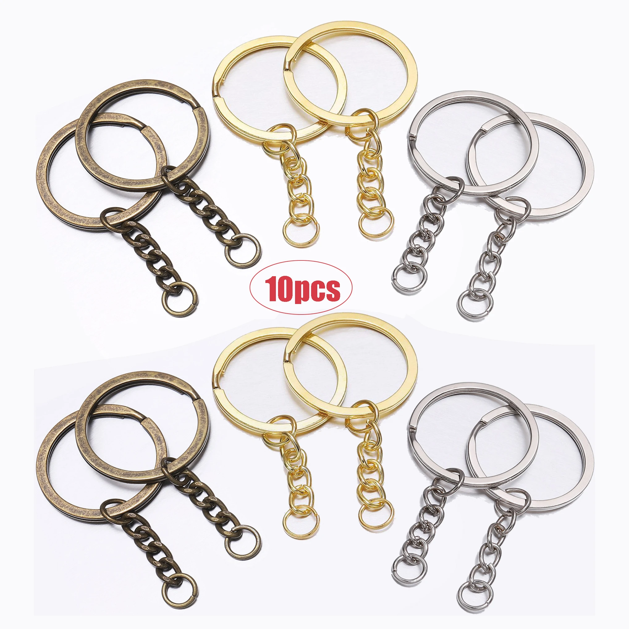 10/5Pcs Key Chains with Split Ring Antique Bronze Plated Silver Gold 30mm Long Keyrings Keychain for Pendant Charms | Украшения и