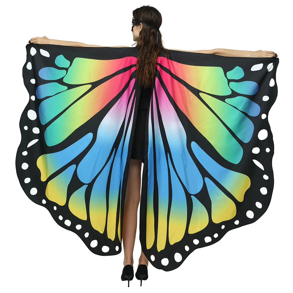 Радужный Цвет 3D Косплей бабочка крыло шаль полые длинные шарфы большая леди для