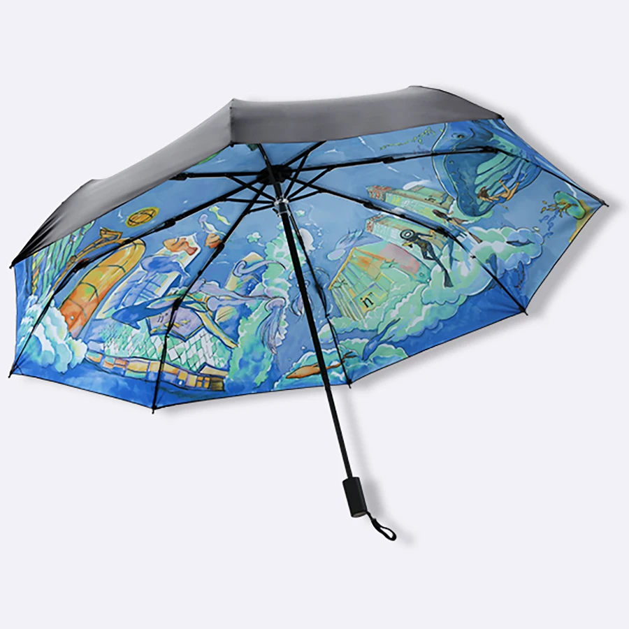 Маленькая рыба картина Umberlla дождь женщин УФ Ван Гог ветрозащитный дети дамы