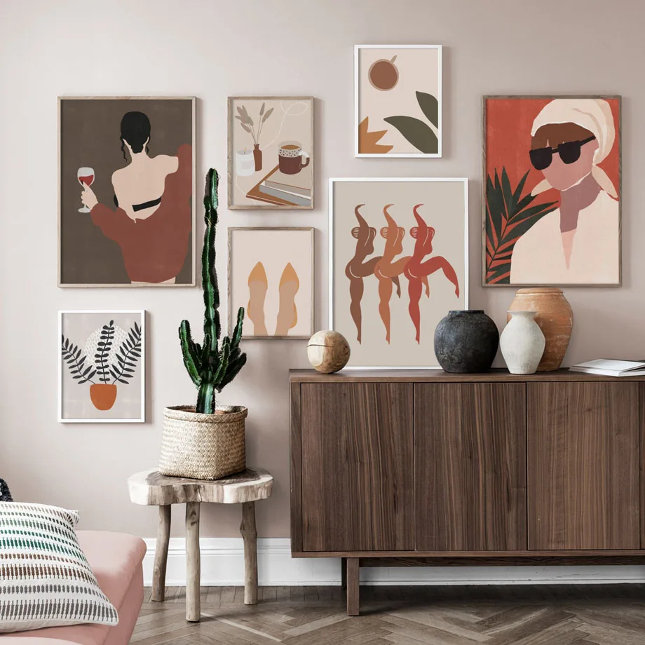 Модная девушка иллюстрация женщины Питьевая стена искусство холст живопись