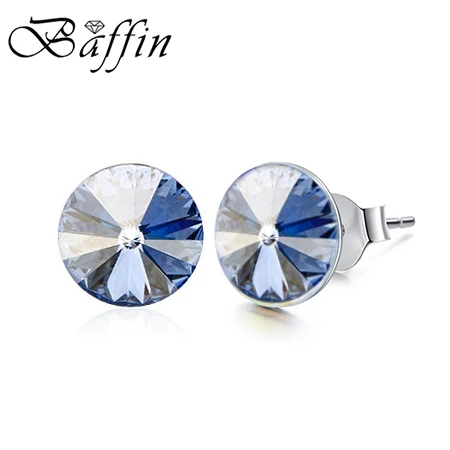 Crystal Blue Shade Baffin классические круглые серебряные серьги-гвоздики с кристаллами от Swarovski, пирсинг для женщин, вечерние, свадебные стразы, ювелирные изделия для девушек - Окраска металла: Crystal Blue Shade