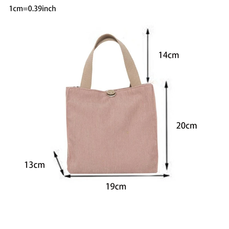 

Corduroy Canvas Lunch Bag Solid Color Ribbed Velvet Picnic Storage Tote Handbag