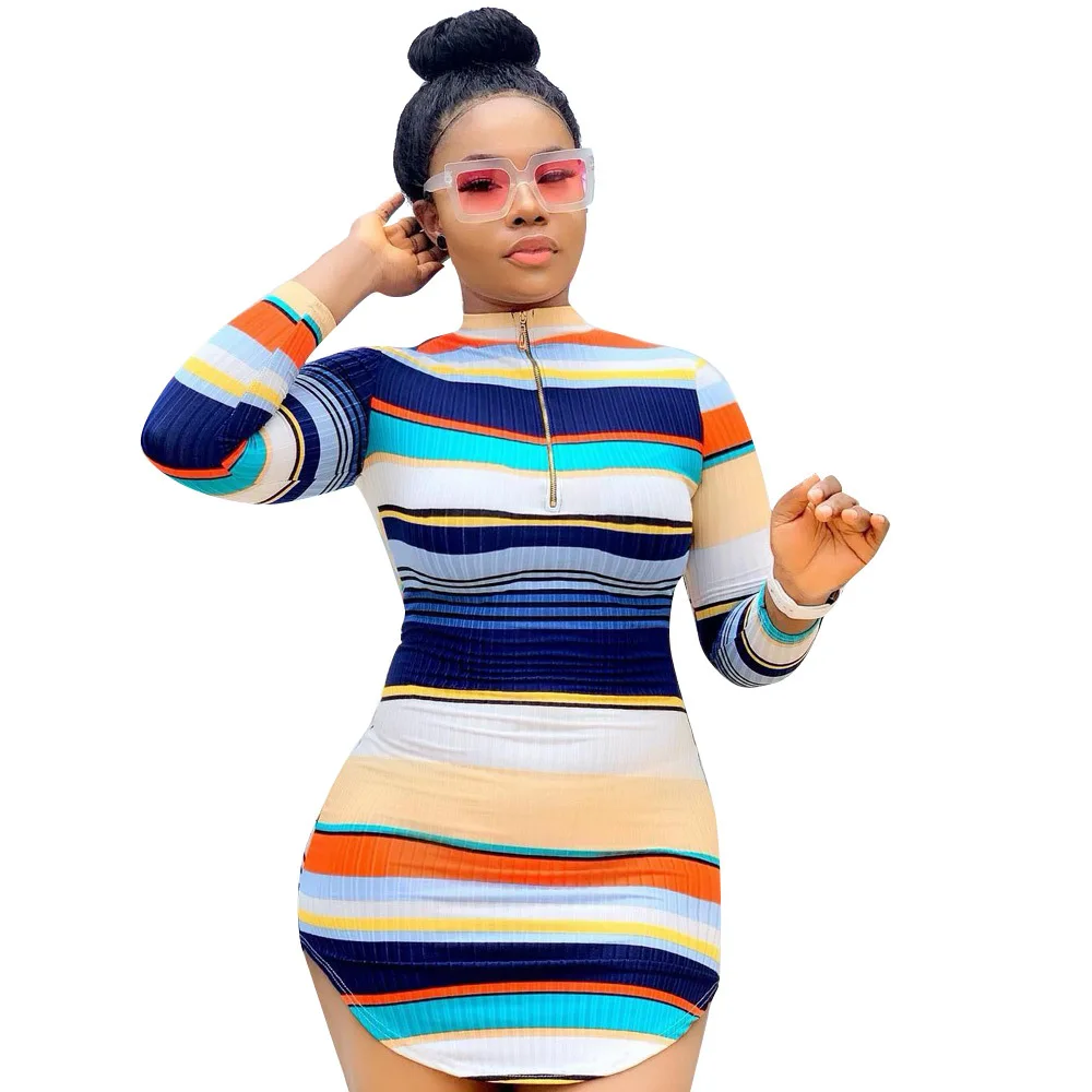 Женское платье с длинными рукавами модное контрастное в полоску Африканском