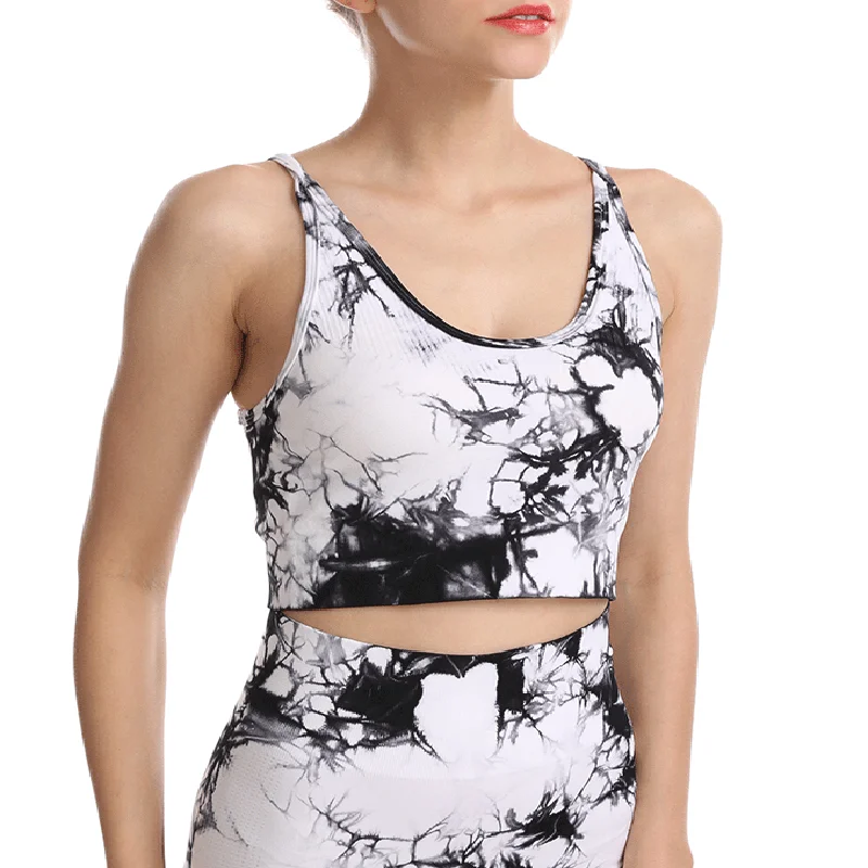 

2021 New Seamless Tie-Dye Yoga Suit With Straps And Sports Bra With High Waist And Hip Lift Sports Leggings
