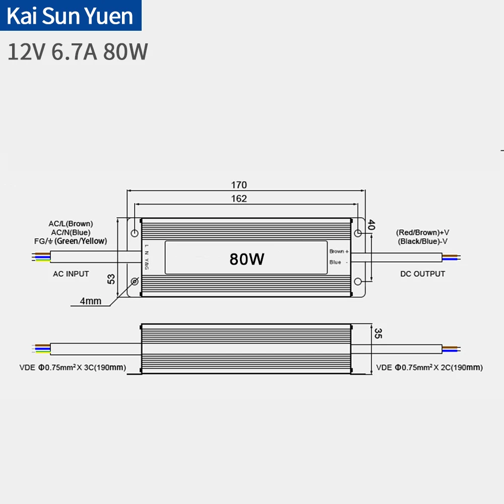 Водонепроницаемый переключение Питание 220V постоянного тока до 12V6.7A80W светильник