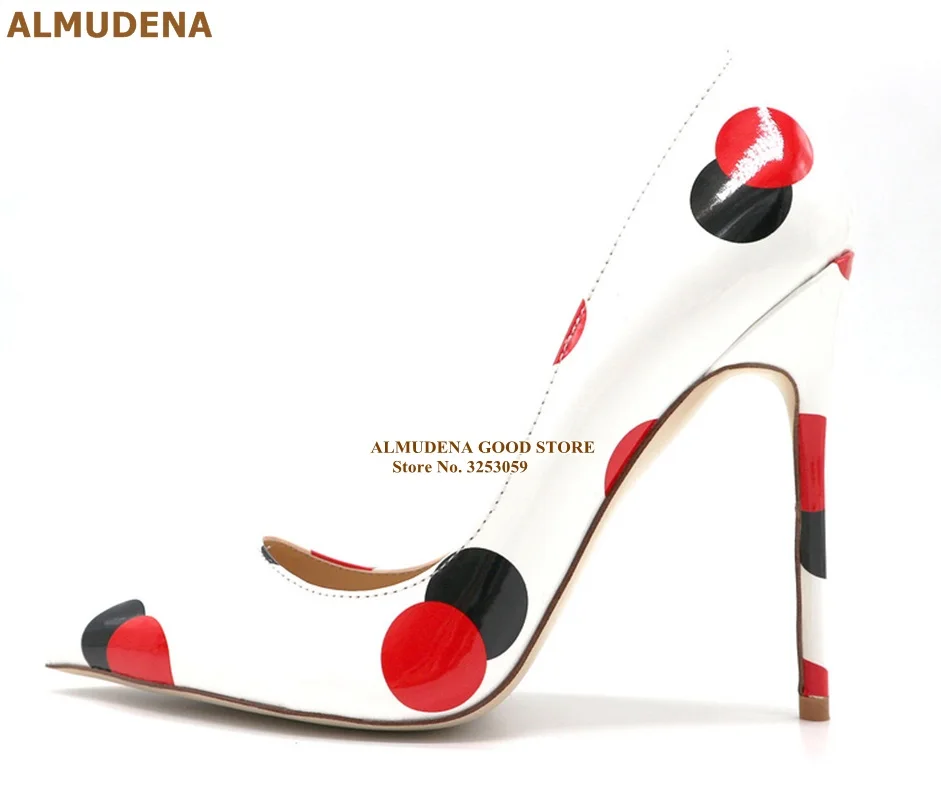 Туфли-лодочки на высоком каблуке 12 см с заостренным носком белые красные желтые в