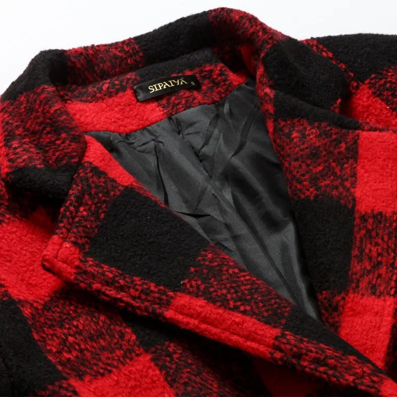 

Women Europe Style Plus Size Casaco Feminino Ladies Winter New Slim Long Woolen Coats Classic Plaid Long Sleeve Spring Wool Coat