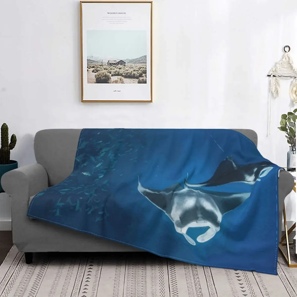 

Majestic Manta Rays Vector Painting Blanket Ocean Stingray Plush Thick Soft Fleece Throw Blanket For Bedding Bedspread Cover