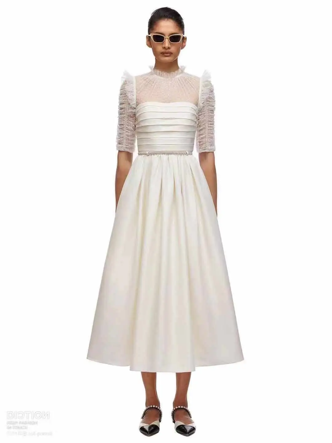 

Sexy Party Dress Women Runway 2022 Summer Dress See Through Top Layers Ruffles Pleated A Line Midi Long Dresses Celebrity Robe
