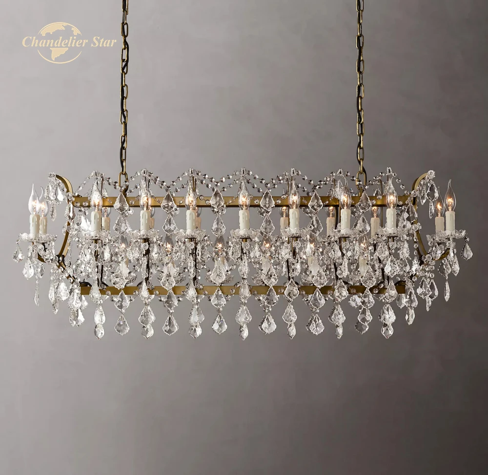 19th C. Rococo железные и хрустальные прямоугольные люстры современные светодиодный
