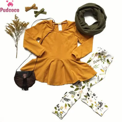 Одежда для маленьких девочек комплект из 2 предметов Однотонная рубашка с