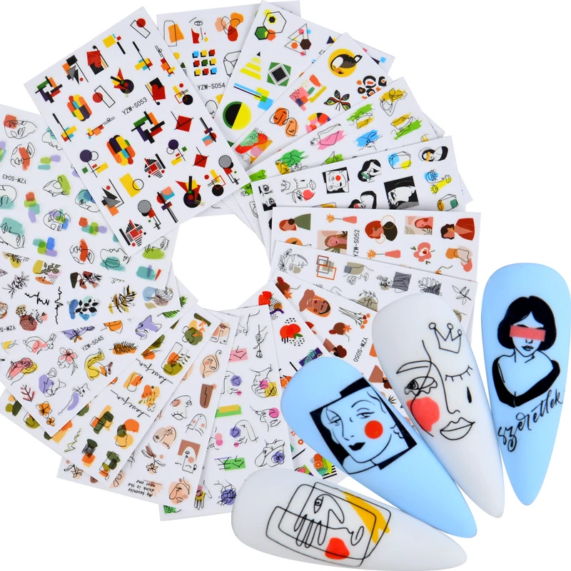 1 лист наклеек для ногтей наклейки абстрактная леди лицо Цветы Листья фрукты