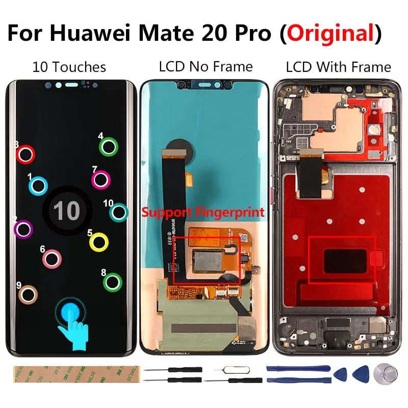 Оригинальный дисплей для Huawei Mate 20 Pro LCD 10 сенсорный OLED экран Замена Поддержка