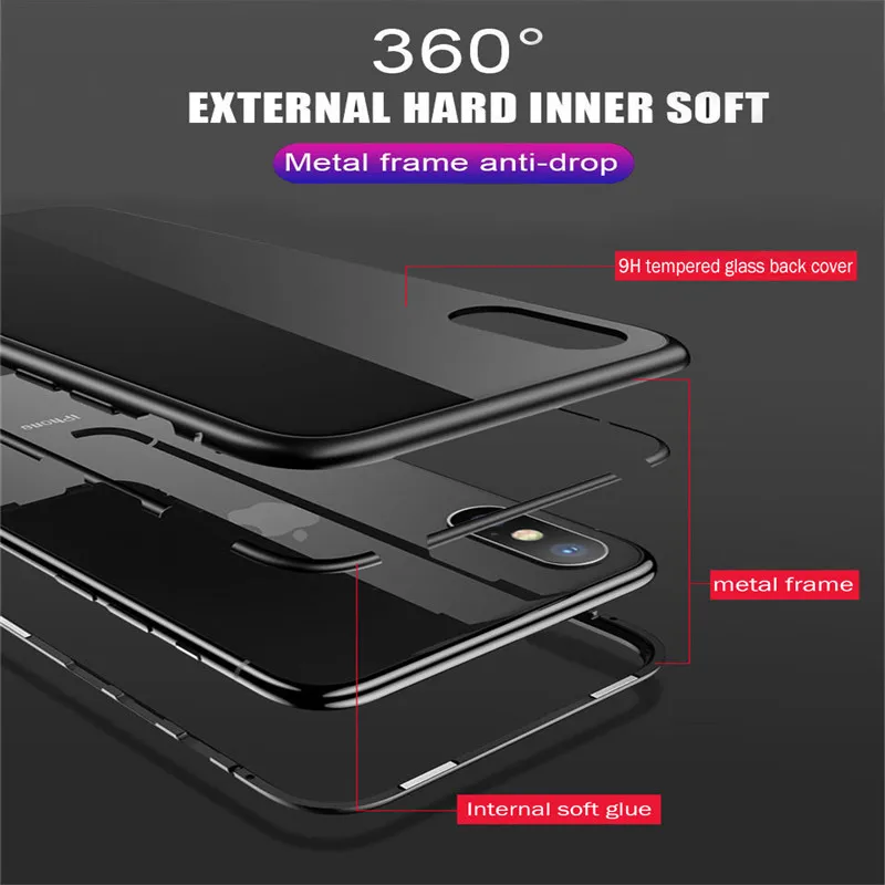 Магнитный чехол для iPhone 11 X Xr Xs Max 6 6s 7 8 Plus, противоударный чехол для iPhone 11 Pro Max, задняя крышка из закаленного стекла
