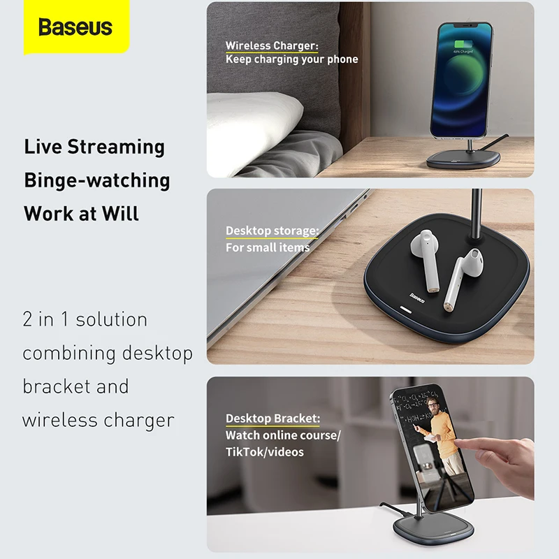 baseus magnetic desktop wireless charger for iphone 12 13 series desktop holder stand phone holder 10w wireless charger free global shipping
