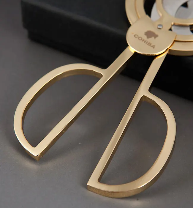 

COHIBA Gadgets Stainless Steel Triple Blade Cuban Cigars Scissors Sharp Staright Cut Cigar Cutter Golden with pouch and gift box