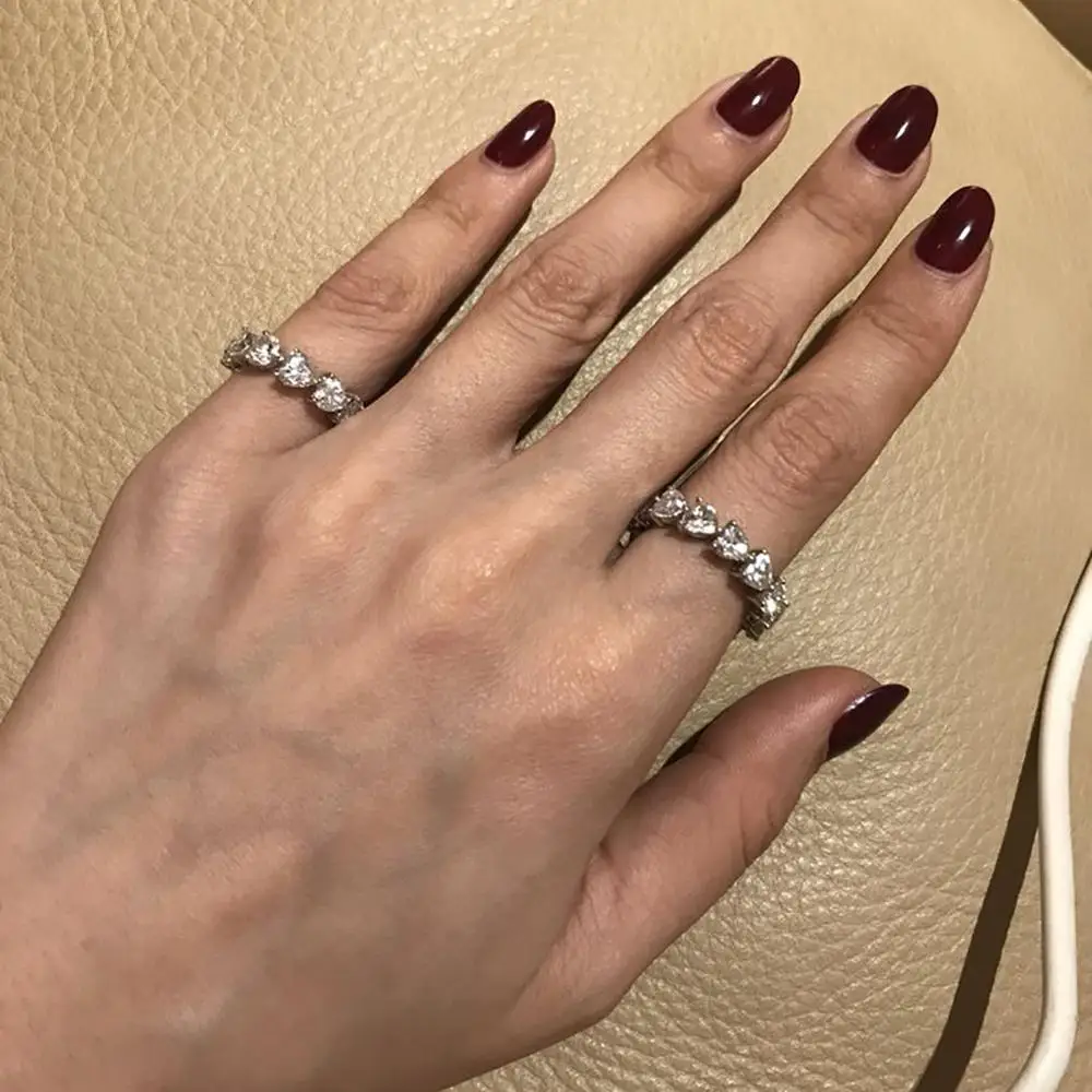 AINUOSHI, 925 пробы, серебряное, обручальное, полное развлечение, кольца, юбилей, сердце, кольцо, серебряное, для женщин, свадебные ювелирные кольца