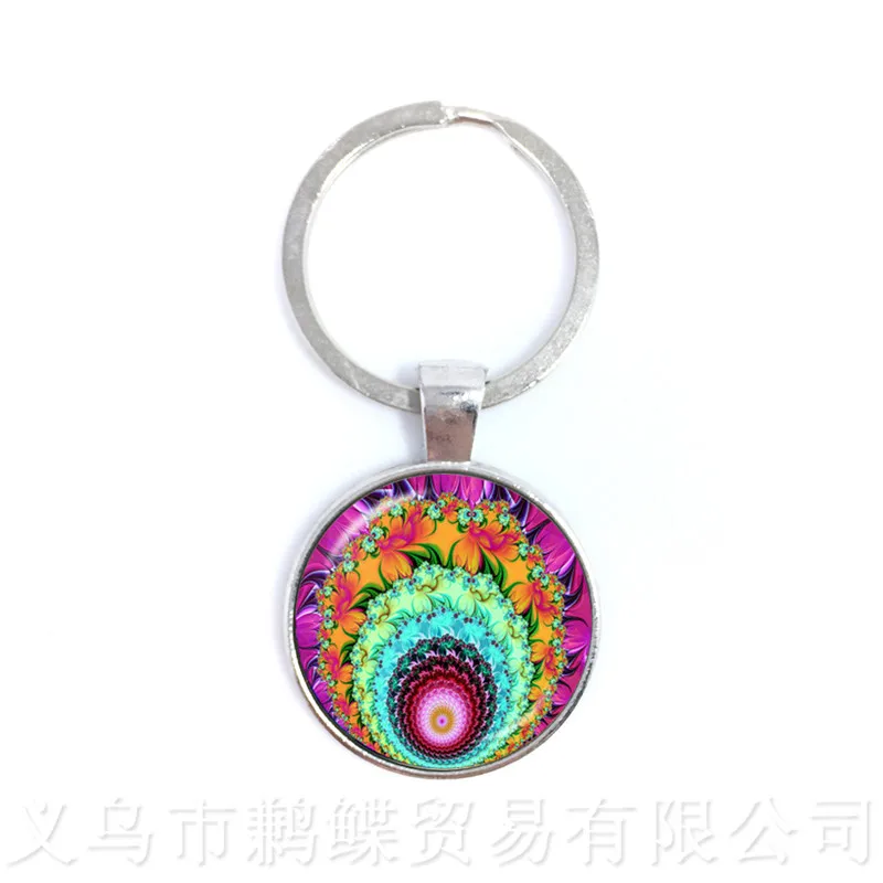 Брелок мандалы с красивыми цветами стеклянный кабошон кулон для детей мужские и