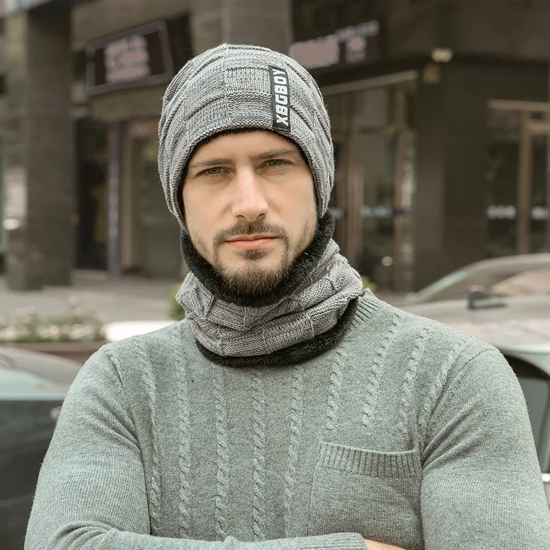 Dark grey set Новая мода Осень Зима плюс бархатная вязаная женская шапка с капюшоном шарф Набор Женская Толстая теплая шапка шарф с капюшоном вязаная шапка s - Цвет: Dark grey set
