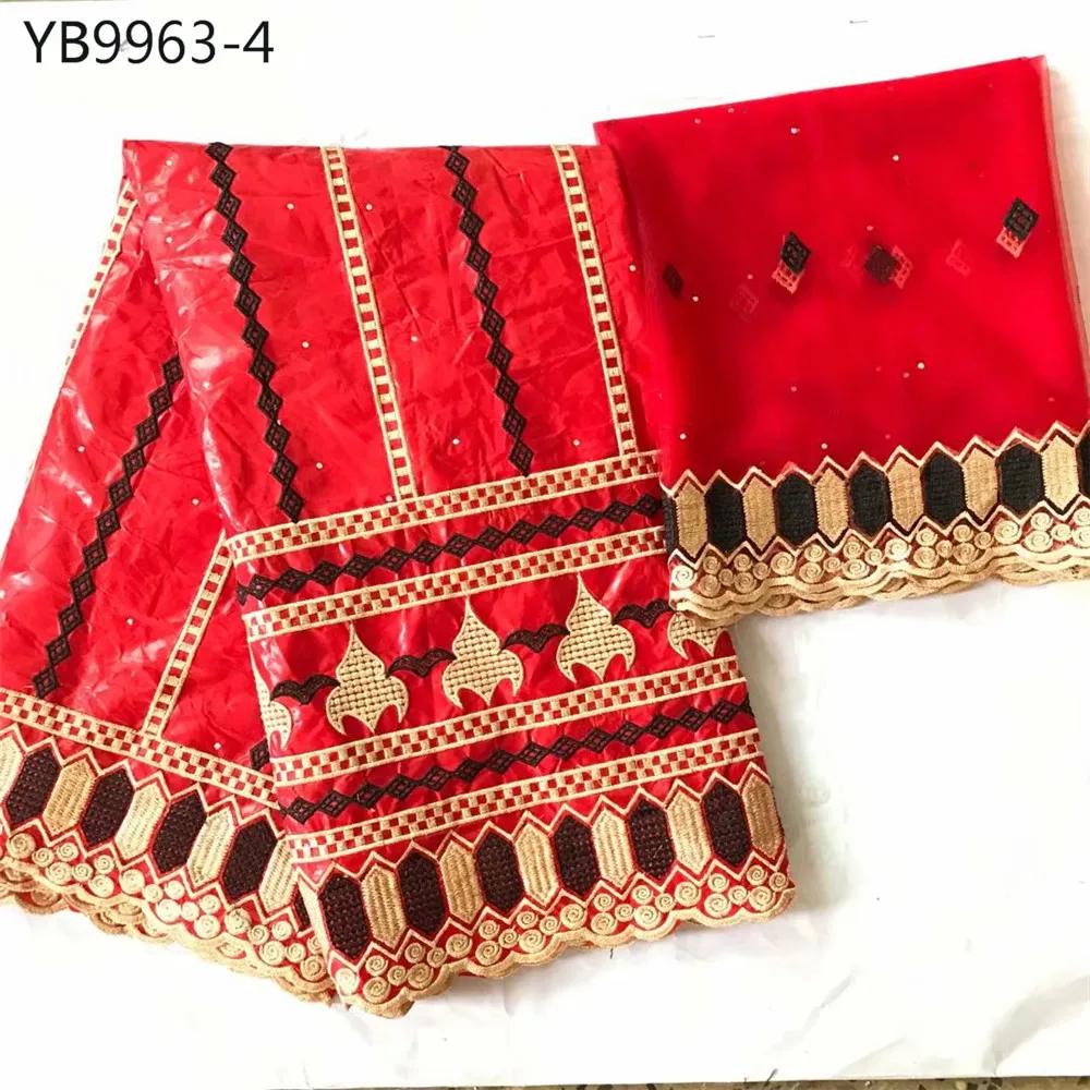 Нигерия Последняя мода стиль вышивка Базен Хлопчатобумажная Ткань 5 ярдов + 2 для