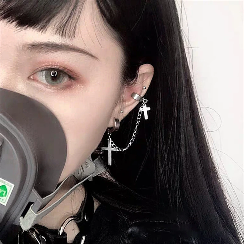 

Vintage Goth Stainless Steel Cross Tassel Pendant Earrings For Men Women Cool Egirl Punk Statement Jewelry Bff Birthday Gift