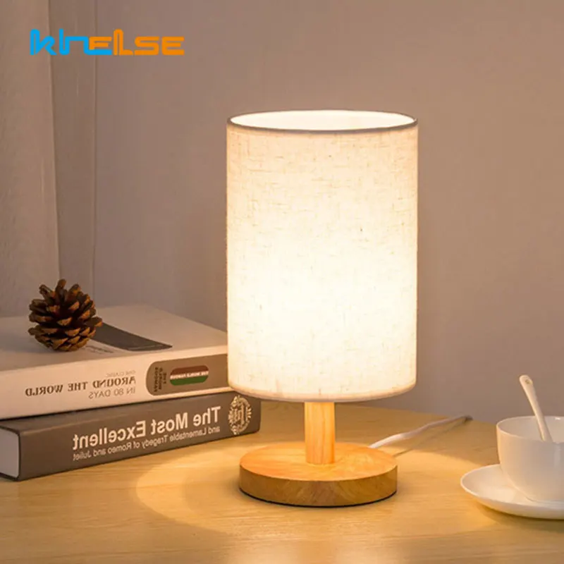 Крытый E27 прикроватный светильник с затемнением современный деревянный тканевый