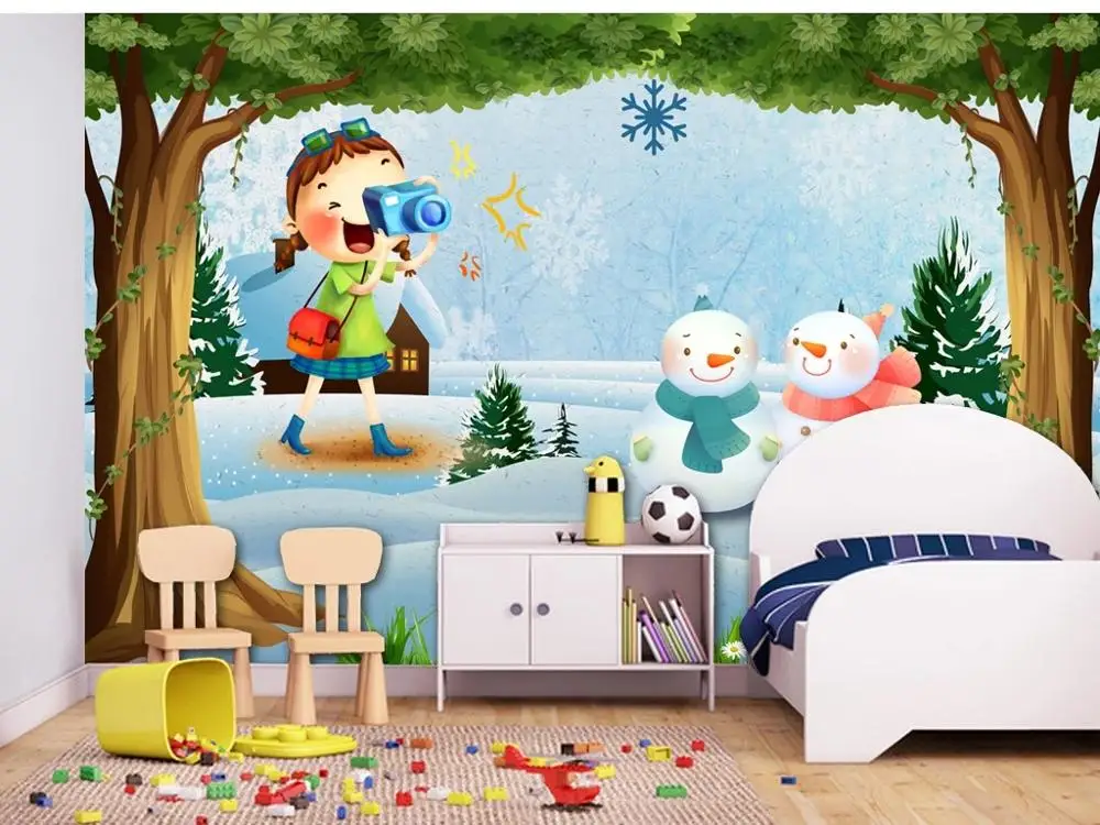 

New Custom 3D Large Mural Wallpaper Original Cartoon winter Snowfield snowman children's room TV Background living Bedroom