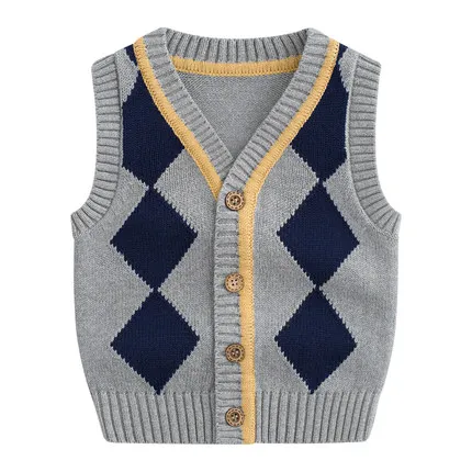 Preppy Style Little Boys Knitted Vest Sweater Children's Waistcoat College Cardigan Baby Kids Casual Sleeveless Knitwear B342 | Мать и