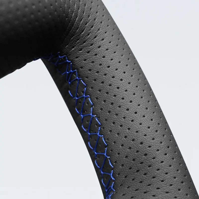 Сшитая вручную Черная мягкая искусственная кожа Чехол рулевого колеса