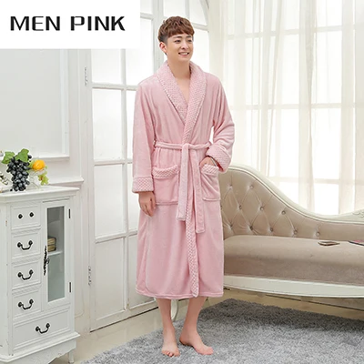Men Pink Женский мужской зимний толстый теплый длинный халат размера плюс коралловый флис очень мягкие ночные рубашки кимоно для невесты банные халаты халат - Цвет: Men Pink