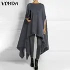 Женская Туника 3 цветов, блузка, женские длинные пальто 2021 VONDA, винтажные повседневные асимметричные топы с рукавом до локтя, женский кардиган размера плюс 5XL