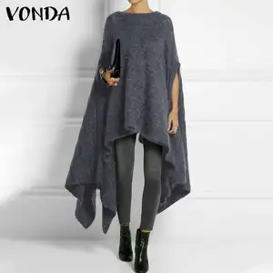 Женская Туника 3 цветов, блузка, женские длинные пальто 2021 VONDA, винтажные повседневные асимметричные топы с рукавом до локтя, женский кардиган размера плюс 5XL
