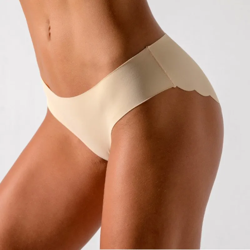 

Однотонные женские трусики с низкой талией, шелковые волнистые кружевные бесшовные трусы, тонкое дышащее летнее нижнее белье