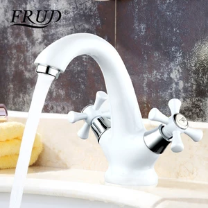 Смеситель для ванной FRUD R10332, белый кран для раковины, кран с двойной ручкой для раковины, переключатель горячей и холодной воды