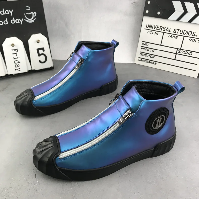 Harga Sepatu Kasual Sneakers Pria Desainer Mewah Atasan Tinggi Punk Hip Hop Sepatu Bot Pergelangan Kaki Ritsleting Kulit Flat Zapatillas Hombre