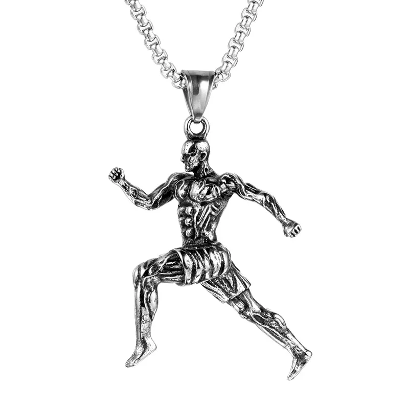 

Strong Man Dumbbell Pendant Necklace Stainless Steel Chain Muscle Men Sport giftFitness Hip Hop Gym Jewelry For Male