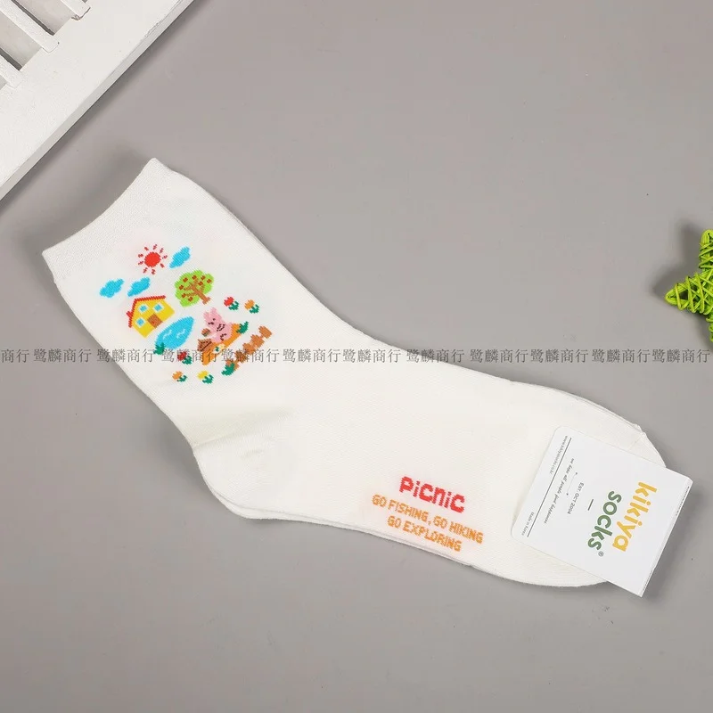 

Women Sock Cartoon Woman Socks Solid Womans Crew Casual Cotton Sox Camping Girls Spring Summer Trendy Sweet Korean Skarpetki