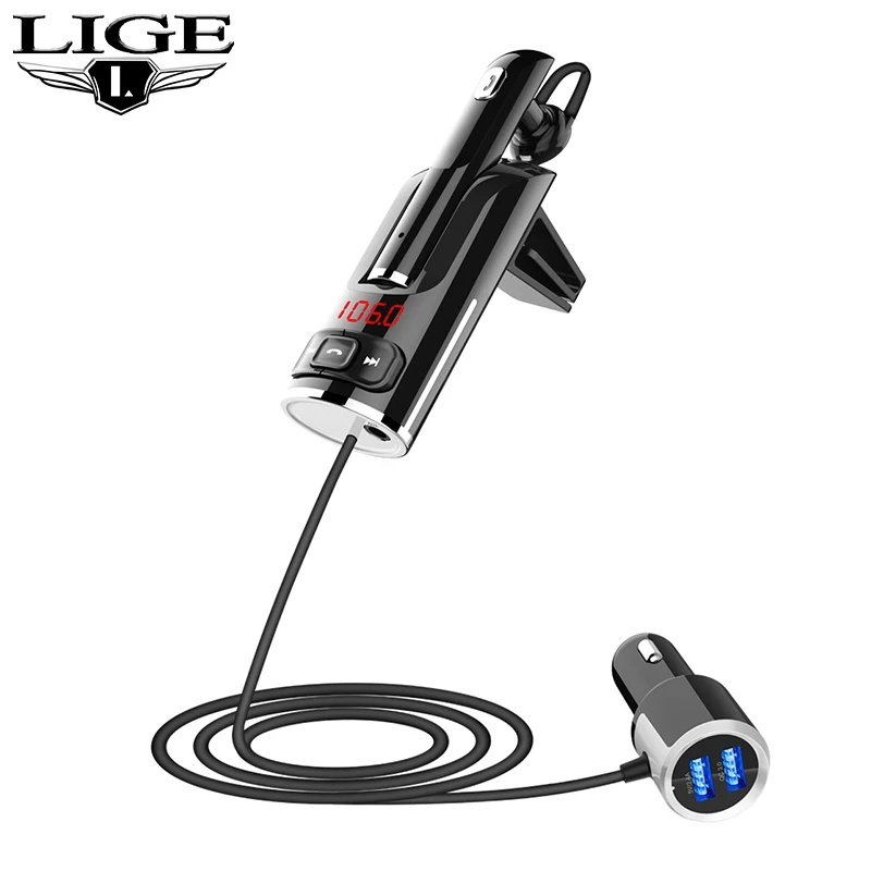 Bluetooth-наушники LIGE автомобильные беспроводные с двумя USB-портами и Fm-передатчиком |