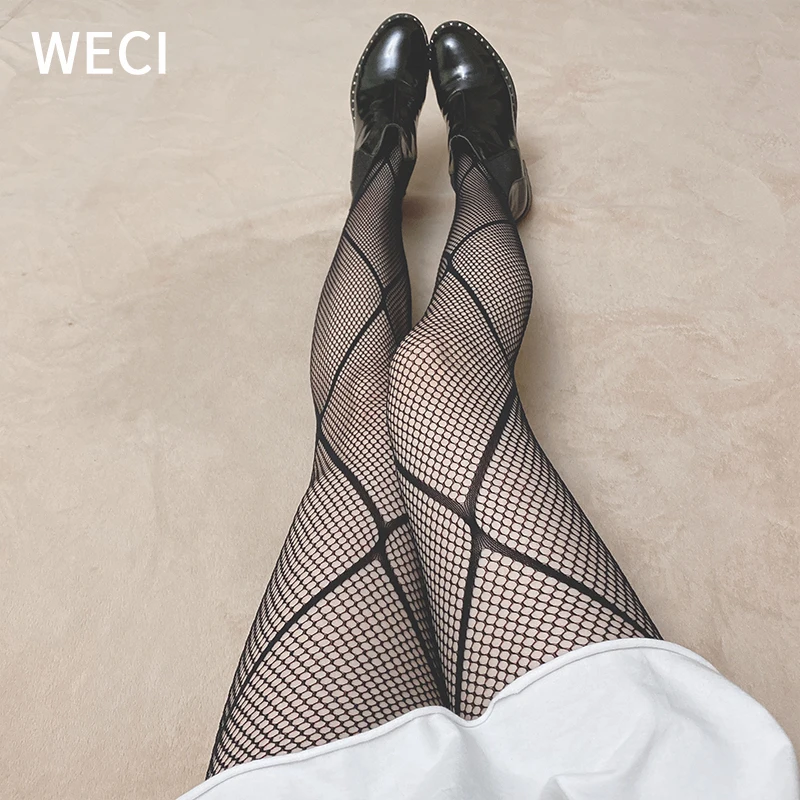 Сетчатые полосатые колготки WECI Колготки в виде паутины для девочек с доступом