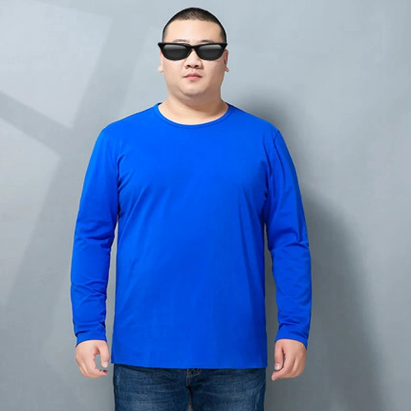 BLUE MFERLIER мужские футболки с длинным рукавом, осенняя одежда размера плюс, большие хлопковые футболки 8XL 10XL 12XL, Домашняя футболка, топы 54 56 58 60 62 64 66 - Цвет: BLUE