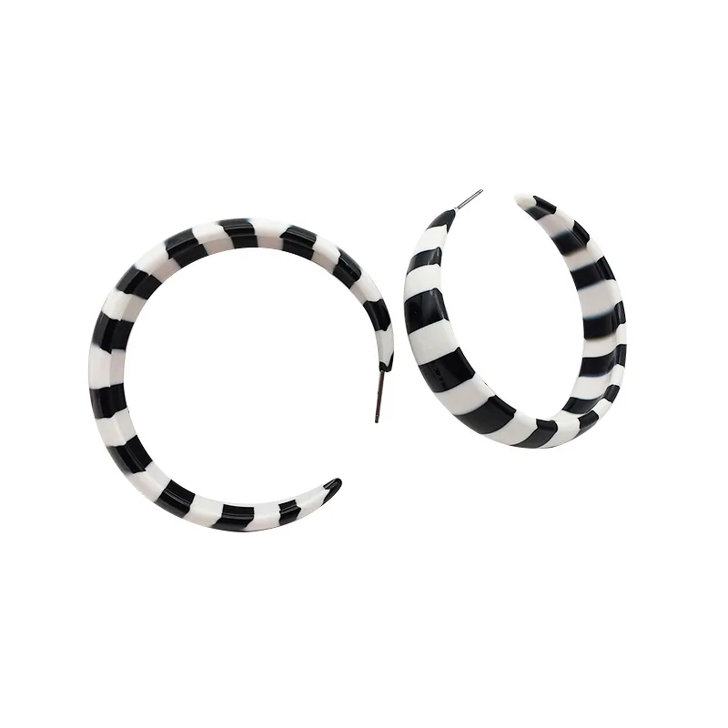 Богемные ацетатные серьги с пластиной черно-белые C-type Модные преувеличенные