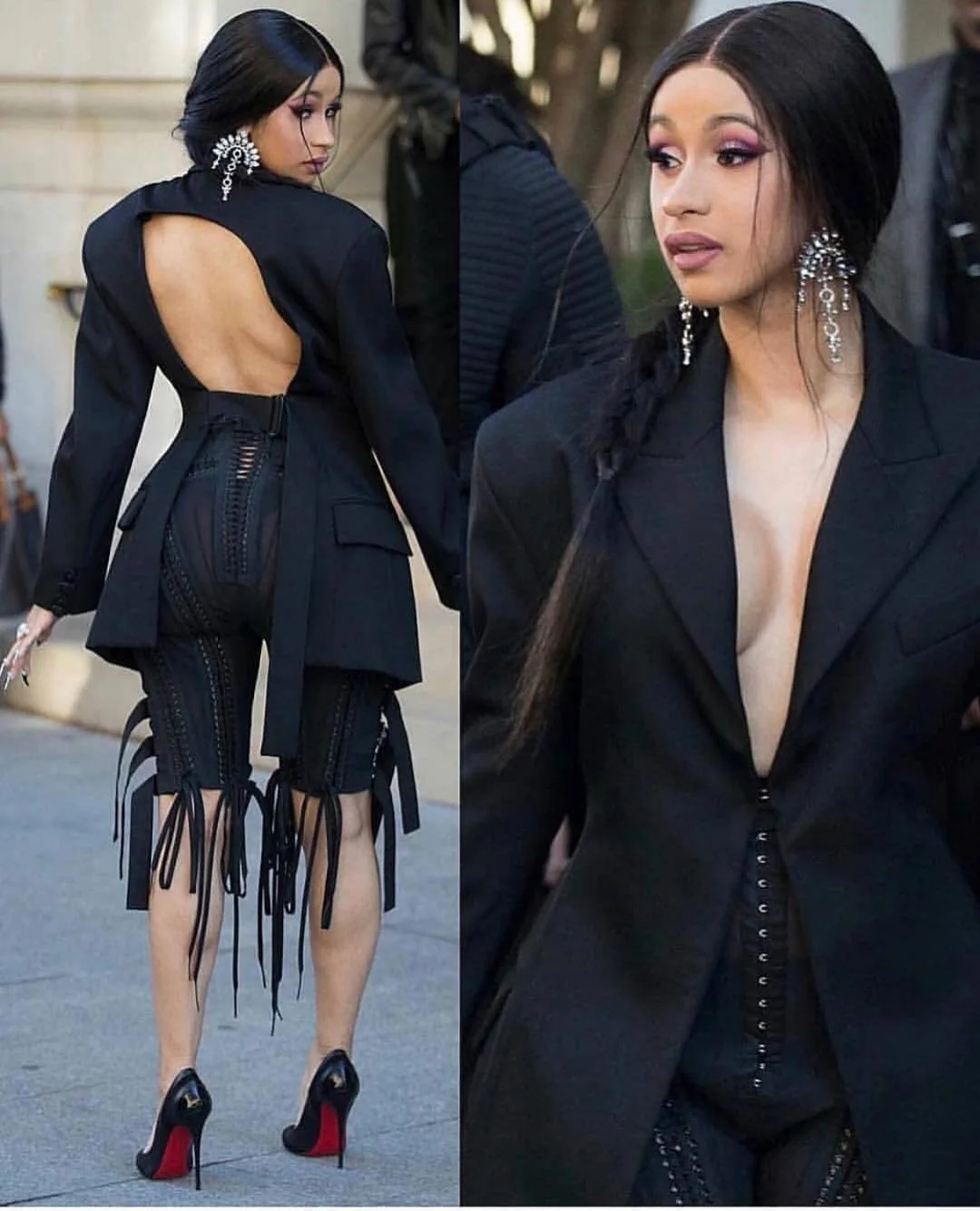 PinePear beauty Cardi B, длинный рукав, открытая спина, черный Женский блейзер, зима, подиумный Блейзер, высокая уличная длинная куртка, Прямая поставка