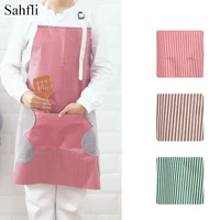 thick hand wipping sleeveless aprons with pocket simple strips pattern halter apron oilproof waterproof for household kitchen